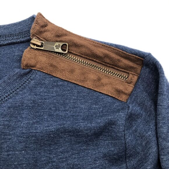 Lauren Ralph Lauren Womens Top Size Small Navy Suede Elbow Patch Zip Shoulder - Picture 3 of 14